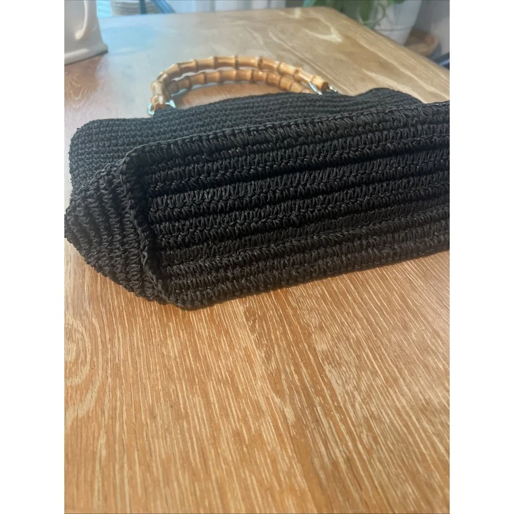Talbots‎ Black Paper Straw Purse With Bamboo Handles
